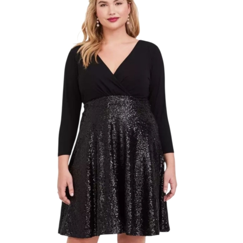 Torrid Party Formal Special Occasion Black Sequin Skater Dress Plus Size 2X